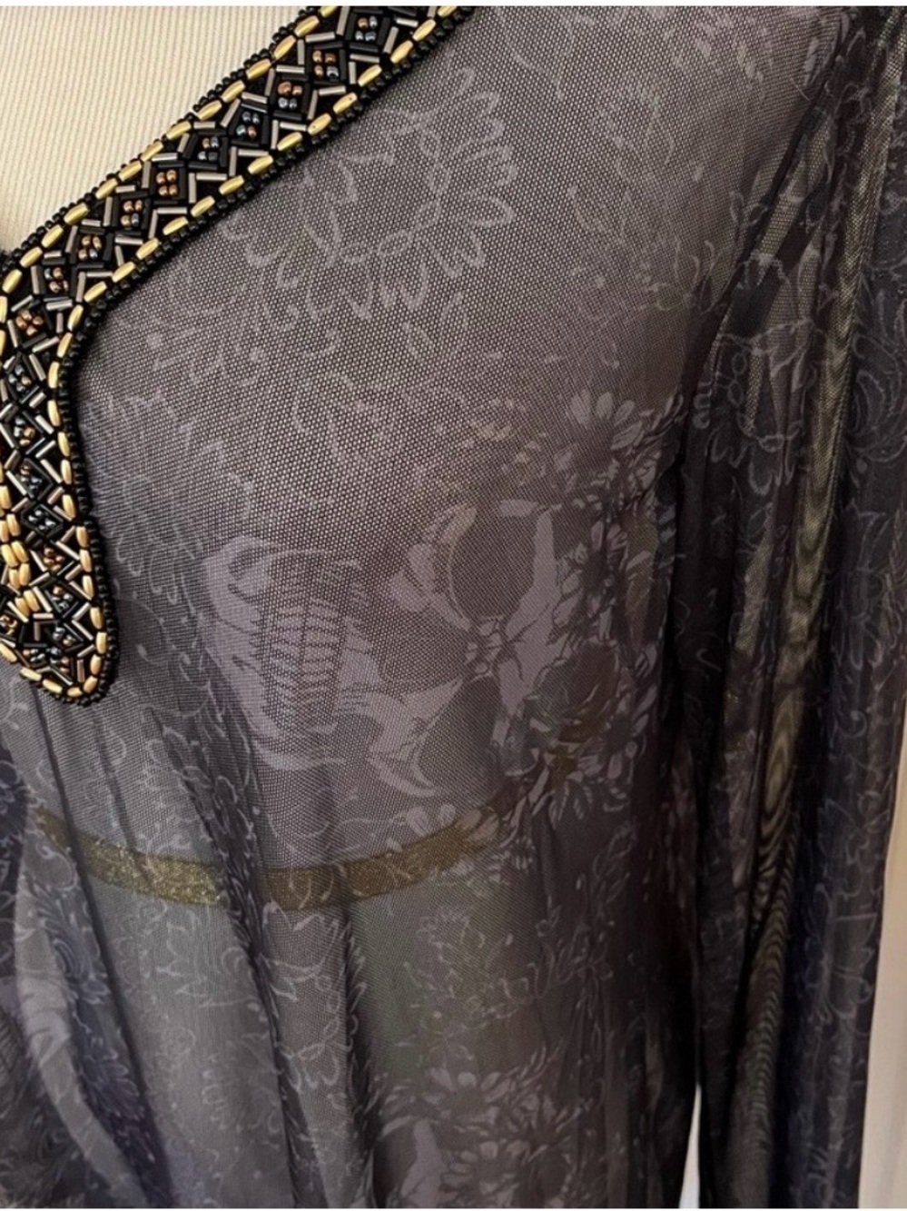Amiani- Beaded Trim Sheer Black Skull Beach Tunic from Breathless Resort